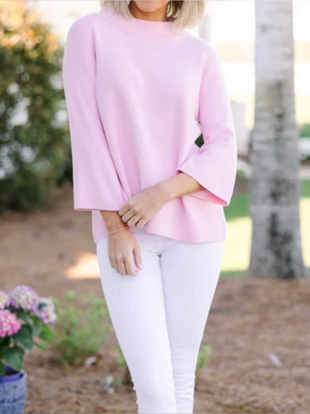 Fate "Feeling Fine" Baby Pink Mock Neck Bell Sleeves Sweater size large